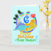 ハッピーバースデー6年、あなたの名前は恐竜カード カード (黄色い花)