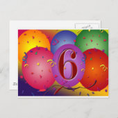 ハッピーバースデー6歳風船! ポストカード (正面/裏面)