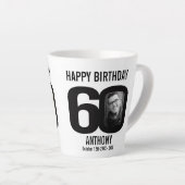ハッピーバースデー60の名前と2枚の写真 カフェラテマグ (右アングル)