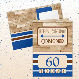 ハッピーバースデー60今日の名前ブルーブラウン カード