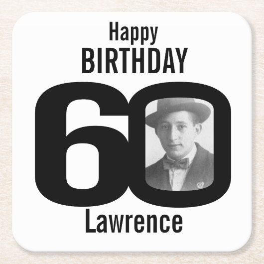 ハッピーバースデー60位名・フォト紙コースター スクエアペーパーコースター (正面)
