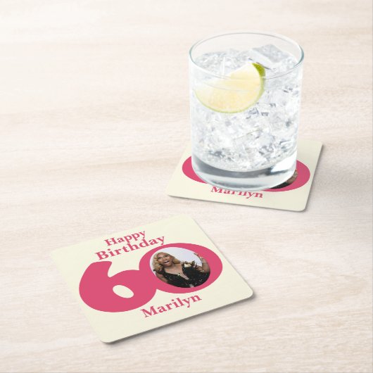 ハッピーバースデー60名とフォト紙コースター スクエアペーパーコースター