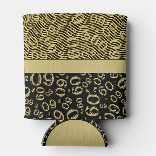 ハッピーバースデー60番目の数値パターン金ゴールドと黒 缶クーラー (裏面)