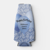 ハッピーバースデー60番目の数値パターン青と白 ボトルクーラー (正面)