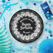 ハッピーバースデー60番目の白黒の数値パターン ペーパープレート (パーティー)