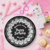 ハッピーバースデー60番目の白黒の数値パターン ペーパープレート (パーティー)