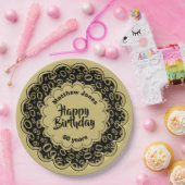 ハッピーバースデー60thブラック/金ゴールド番号パターン ペーパープレート (パーティー)