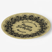 ハッピーバースデー60thブラック/金ゴールド番号パターン ペーパープレート (アングル)