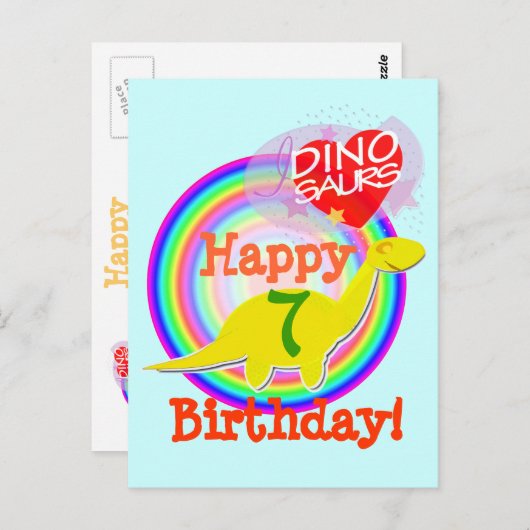ハッピーバースデー7年イエローディノハガキ ポストカード (正面/裏面)
