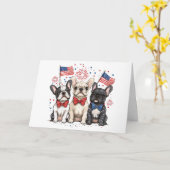 ハッピーバースデー7月4日ブルドッグフランスのズ カード (黄色い花)