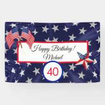 ハッピーバースデー7月4日星とストライプバナー