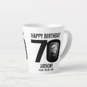 ハッピーバースデー70の名前と2枚の写真 カフェラテマグ (右アングル)