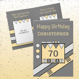 ハッピーバースデー70今日の名前のグレー黄色を追加 カード