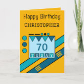 ハッピーバースデー70今日の名前を黄色の青に追加 カード (正面)