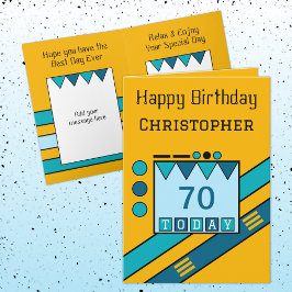 ハッピーバースデー70今日の名前を黄色の青に追加 カード