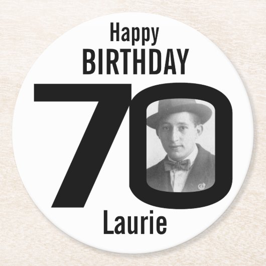 ハッピーバースデー70位名・フォト紙コースター ラウンドペーパーコースター (正面)