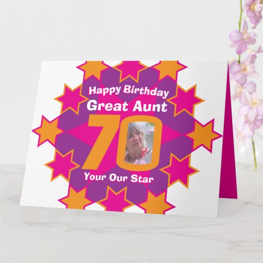 ハッピーバースデー70個のピンクの星おばあちゃんの写真 カード (蘭)