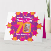 ハッピーバースデー70個のピンクの星おばあちゃんの写真 カード (正面)