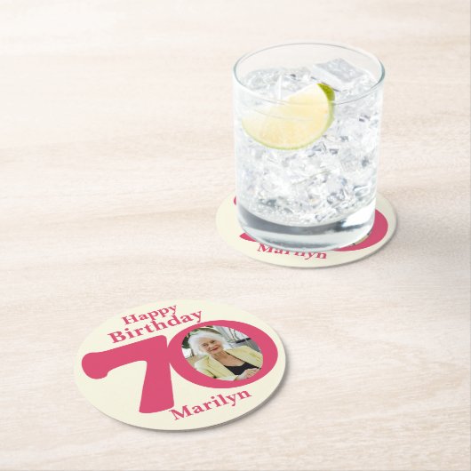 ハッピーバースデー70名とフォト紙コースター ラウンドペーパーコースター (インサイチュ)