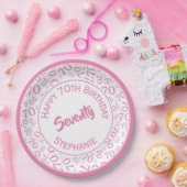 ハッピーバースデー70番目のピンク/白の数字パターン ペーパープレート (パーティー)