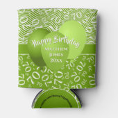 ハッピーバースデー70番目の数値パターン緑と白 缶クーラー (正面)