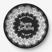 ハッピーバースデー70番目の白と黒の数字 ペーパープレート (正面)