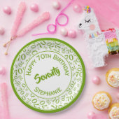 ハッピーバースデー70番目の緑/白の番号パターン ペーパープレート (パーティー)