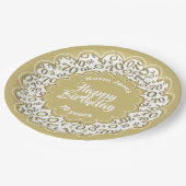 ハッピーバースデー70番目の金ゴールドと白い数字のパターン ペーパープレート (アングル)