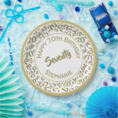 ハッピーバースデー70番目の金ゴールド/白の番号パターン ペーパープレート (パーティー)