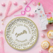 ハッピーバースデー70番目の金ゴールド/白の番号パターン ペーパープレート (パーティー)