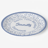 ハッピーバースデー70番目の青/白の番号パターン ペーパープレート (アングル)