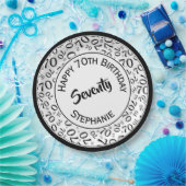 ハッピーバースデー70番目の黒/白の番号パターン ペーパープレート (パーティー)