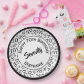 ハッピーバースデー70番目の黒/白の番号パターン ペーパープレート (パーティー)