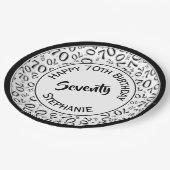 ハッピーバースデー70番目の黒/白の番号パターン ペーパープレート (アングル)