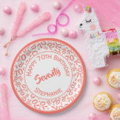 ハッピーバースデー70thサンゴ/白の数パターン ペーパープレート (パーティー)