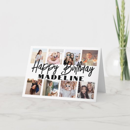 ハッピーバースデー8フォトコラージミニマルエレガントリスト カード (正面)