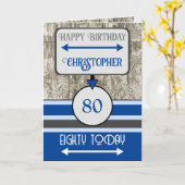 ハッピーバースデー80今日の名前ブルーグレー カード (黄色い花)