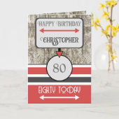ハッピーバースデー80今日の名前レッドグレー カード (黄色い花)