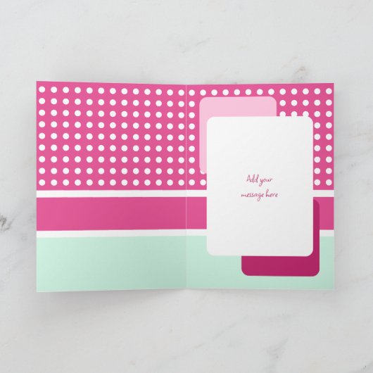 ハッピーバースデー80今日ピンクグリーン水玉模様 カード (内部)