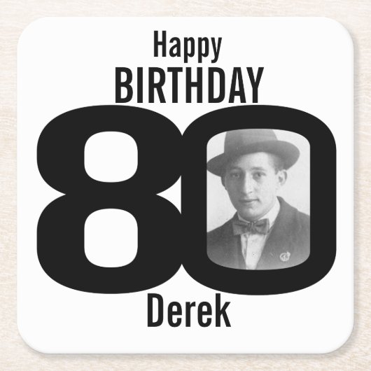 ハッピーバースデー80位名・フォト紙コースター スクエアペーパーコースター (正面)