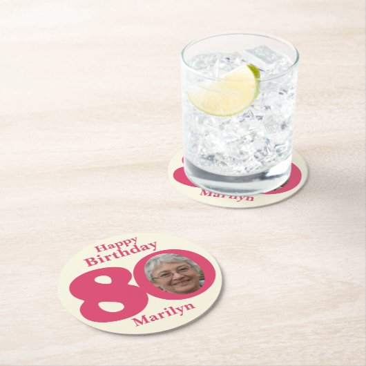 ハッピーバースデー80名とフォト紙コースター ラウンドペーパーコースター (インサイチュ)