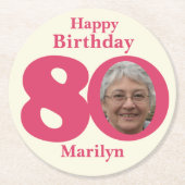 ハッピーバースデー80名とフォト紙コースター ラウンドペーパーコースター (正面)