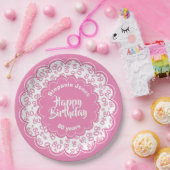 ハッピーバースデー80番目のピンクと白の数字のパターン ペーパープレート (パーティー)