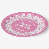 ハッピーバースデー80番目のピンクと白の数字のパターン ペーパープレート (アングル)