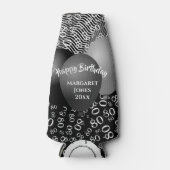 ハッピーバースデー80番目の数値パターン白黒 ボトルクーラー (正面)