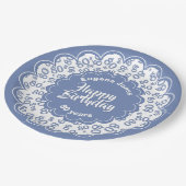 ハッピーバースデー80番目の青と白の数字のパターン ペーパープレート (アングル)