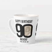 ハッピーバースデー90の名前と2枚の写真 カフェラテマグ (左アングル)