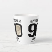 ハッピーバースデー90の名前と2枚の写真 カフェラテマグ (正面)