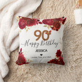 ハッピーバースデー90フローラバラパーソナライズされたスロー クッション (ブランケット)