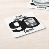 ハッピーバースデー90位名とフォト紙コースター スクエアペーパーコースター (アングル)